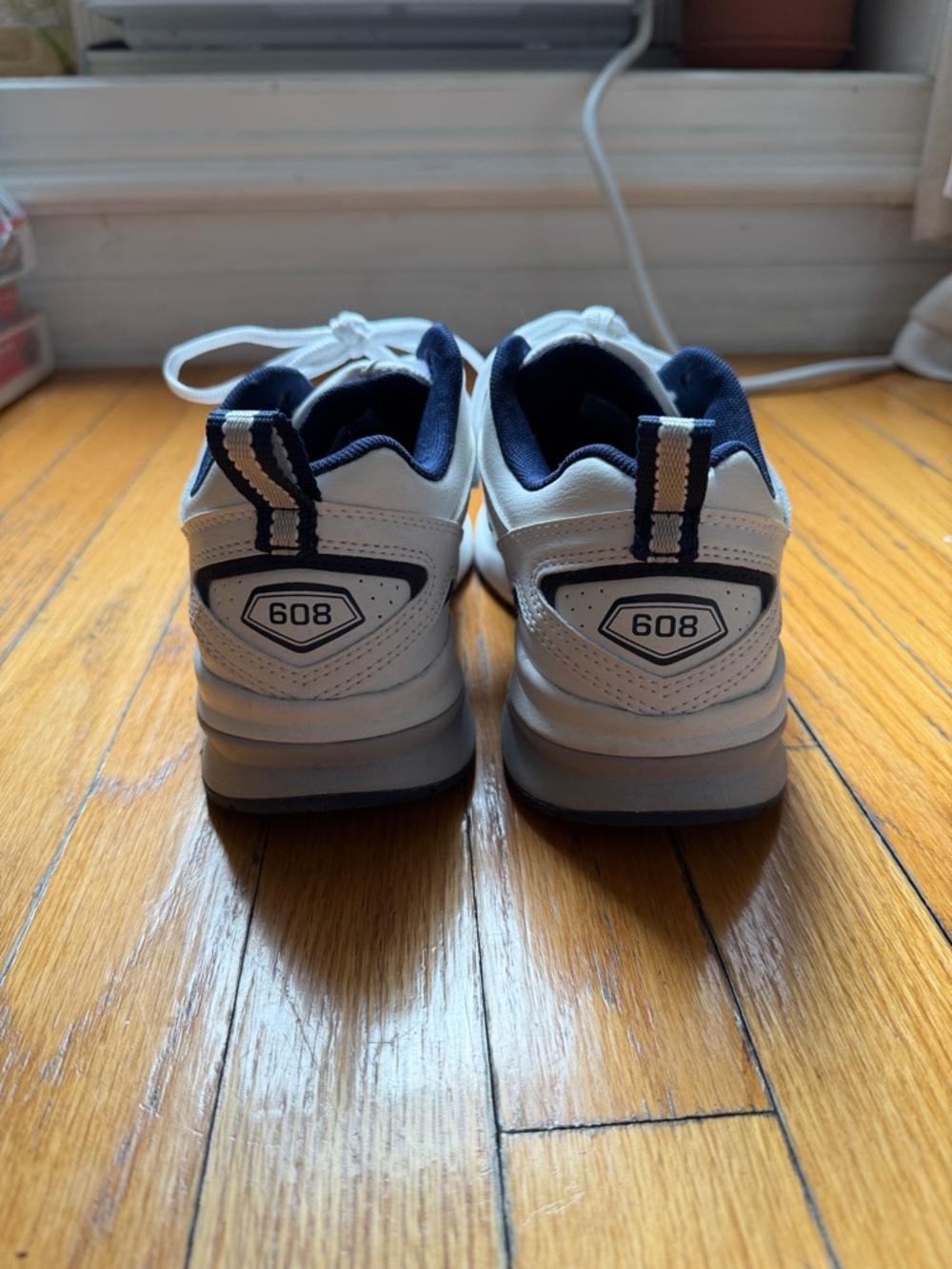 New Balance 608 White and Navy Athletic Sneakers - Picture 2 of 4